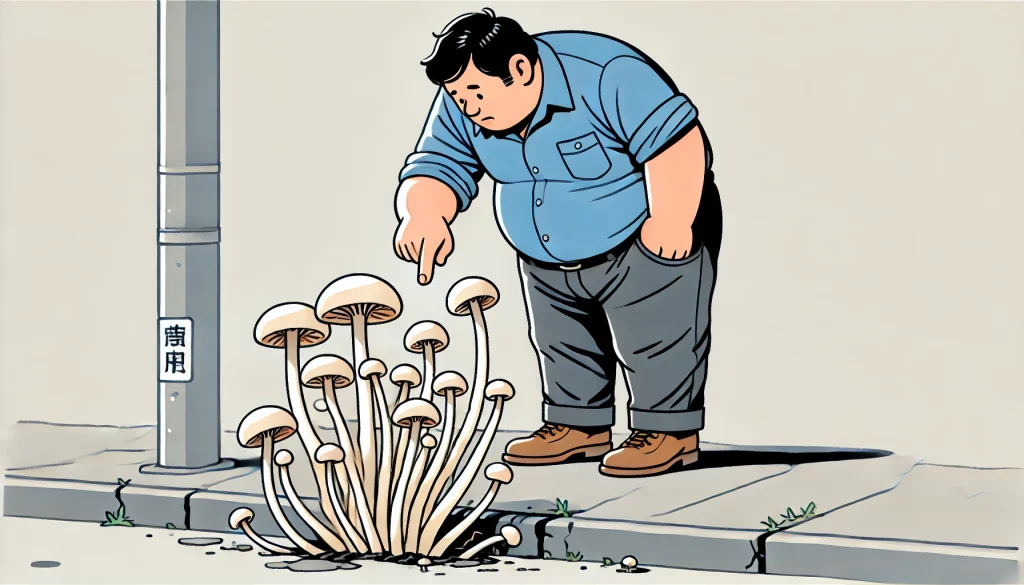 えのきを見つける男性