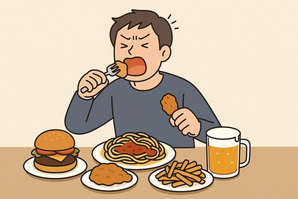 ドカ食いする男性