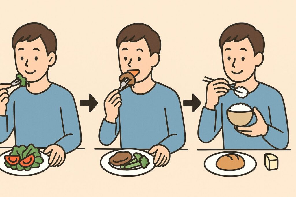 野菜から順番に食べる男性