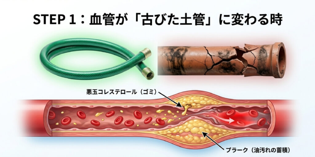 血管が古びた土管のように